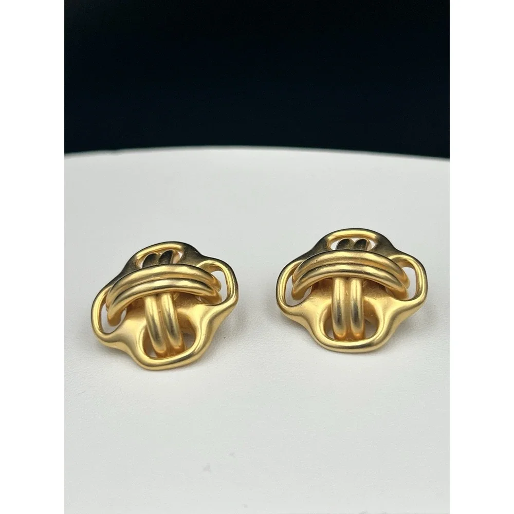 Erwin Pearl Vintage Gold Tone Knot Clip On Earrings Designer 90s Mob Wife‎